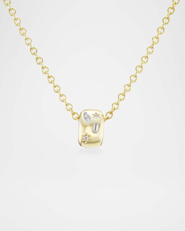 14K Yellow Gold Diamond Celestial Orbit Bead Necklace